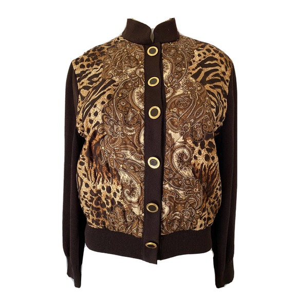 ST JOHN COLLECTION Knit Quilted Animal Paisley Silk Jacket Blazer Wool S… - Picture 1 of 5